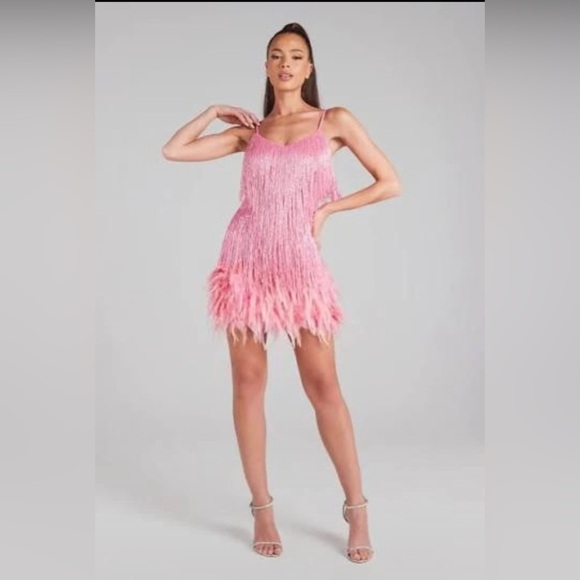 NADINE MERABI Dresses & Skirts - NADINE MERABI LOTTIE Pink Fringe Dress